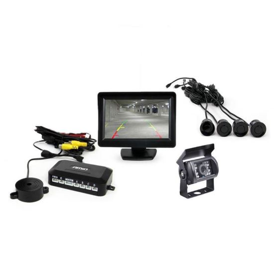 Camera marsarier cu senzori si monitor, kit asistenta parcare AMIO 02670