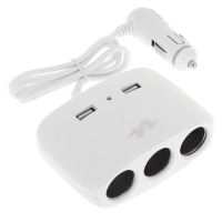 Multiplicator 3 prize 12-24V cu fir, 2 USB-uri, 2.1A, 120W, alb, Pulse MLS511W