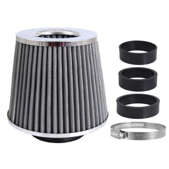Filtru aer sport, argintiu-crom, 3 adaptori, h15cm, 86007 Carmotion
