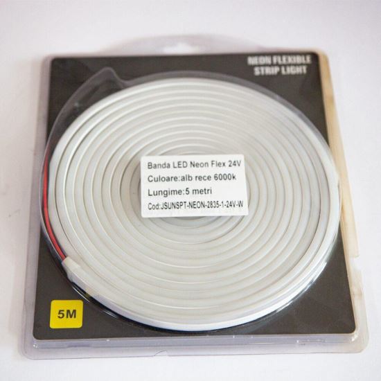 Banda LED Neon Flex, 5m, Alba, 24V JSUNSPT-NEON-2835-1-24V
