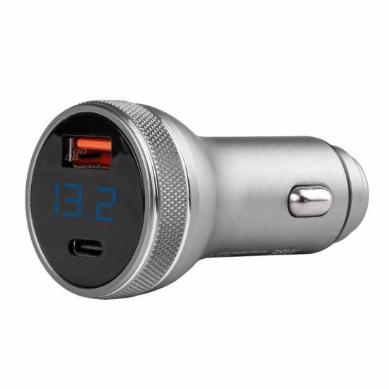Incarcator auto cu USB si mufa C, din aluminiu, cu voltmetru, 12-24V, 38W, QuickCharge 3.0, PCH PRO-06, 02932 Amio 