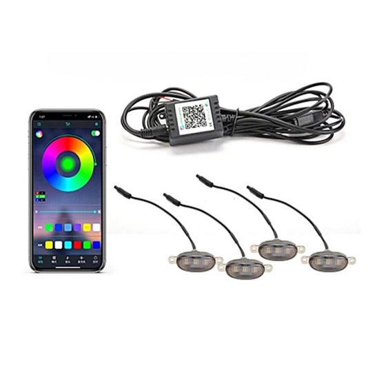 Set lampi decorative, RGB, proiectoare zi DRL, 40x19mm, 1-12V, 4buc RGB, joc lumini, conectare telefon, W14552-1-12V