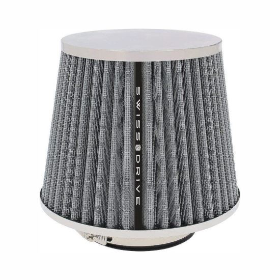 Filtru aer sport argintiu-crom, cu capac si 4 adaptori AFCRGRY SwissDrive 