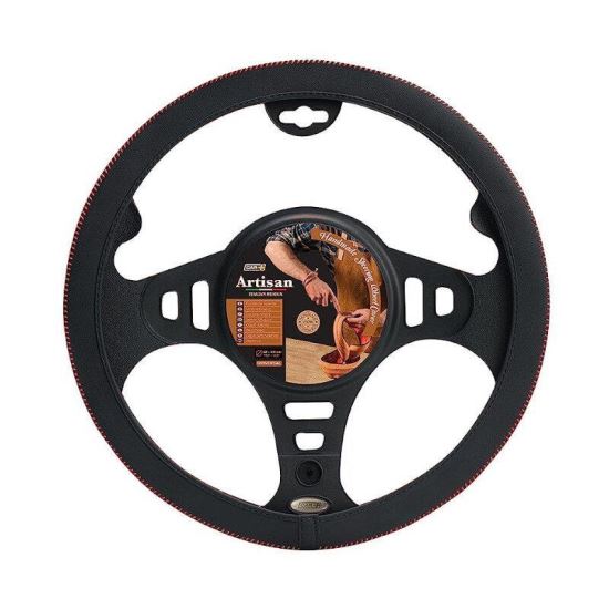 Husa volan 37-39cm, neagra cu cusatura rosie, Hand Made Artisan HMA20BR Car+