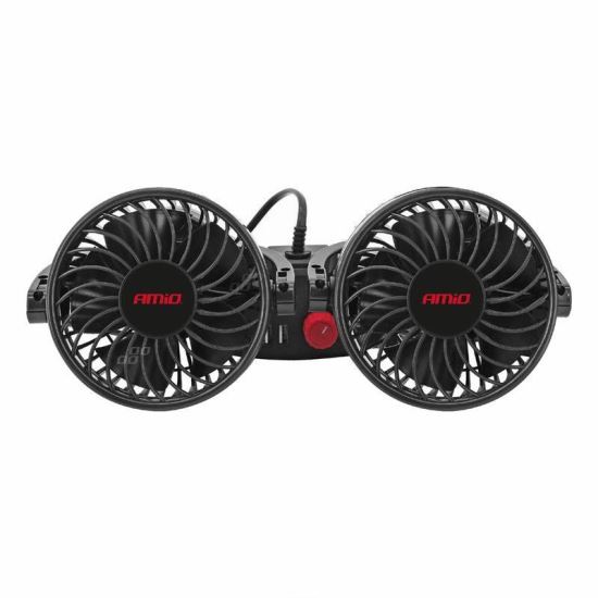 Ventilator dublu 12V, 2xfi10cm, 6.5W, prindere pe tetiera, cu 2 USB-uri, 2 viteze, PRO Series, 03009 Amio