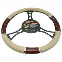 Husa volan  37-39cm, imitatie piele, bej-mahon, 42928 CarCo 