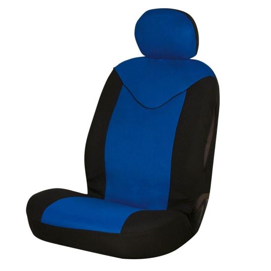 Set huse auto pentru 1 scaun cu tetiera, albastru cu negru, airbag, Unicorn FUND95A Car+