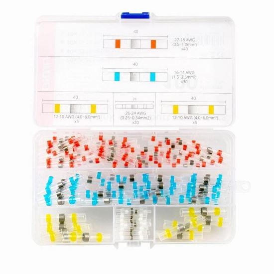 Trusa conectori termocontractabili, butt cu inel cositor, 4 dimensiuni diferite, 100 bucati, 03034 Amio