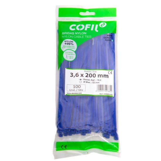 Set 100 coliere plastic 200x3.6mm,albastre, 300014A Damesa