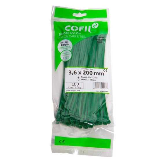 Set 100 coliere plastic 200x3.6mm, verzi, 300014V Damesa