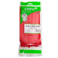 Set 100 coliere plastic 200x3.6mm, rosii, 300014R Damesa