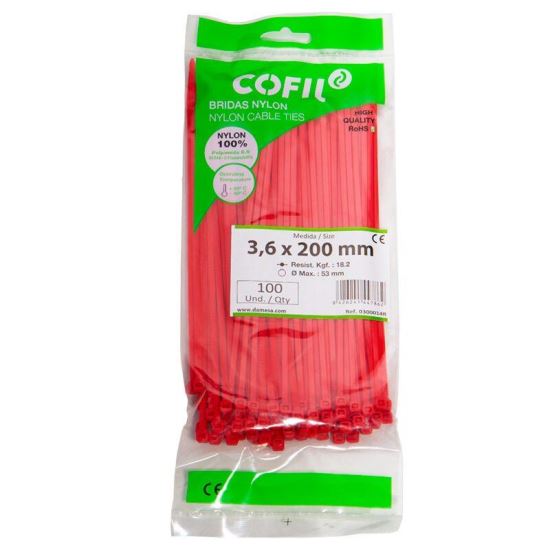 Set 100 coliere plastic 200x3.6mm, rosii, 300014R Damesa