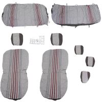 Set huse auto, stofa, Dacia Logan, 5 locuri, 2 cu 3, negru cu dungi rosii, Dealiz 