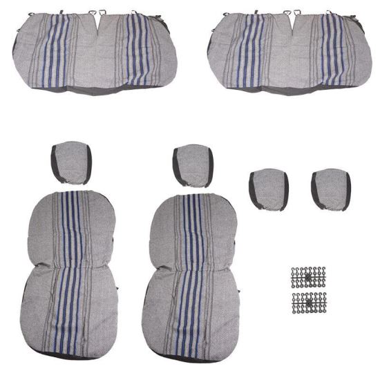 Set huse auto stofa, universale, negru, alb cu albastru, Dealiz