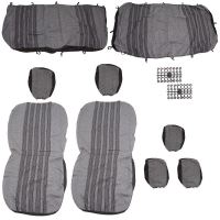 Set huse auto, stofa, Dacia Logan, 5 locuri, 2 cu 3, negru cu alb, dungi gri, DLZ51, Dealiz 