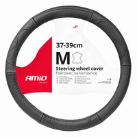 Husa volan 37-39cm, M, piele naturala, neagra, cu model, 03551 Amio 03551