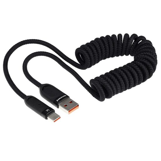 Cablu incarcator USB Tip C, 1,8m, spiralat, 6A, 100W, FAST Charging, Carmotion WAYME63095