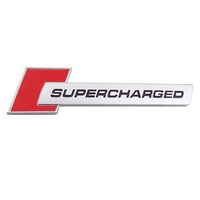 Ornament emblema metalica SUPERCHARGED adeziva Crom cu Rosu, TS-103