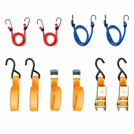 Set 8 chingi fixare marfa si elastice, 4 modele, cu geanta, 03293 Amio 