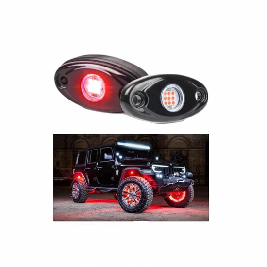 Set 2 lumini ambientale, sub masina, 9 LED-uri, 12V, 500lm, rosii, Led Rock Light, HHRYS9R