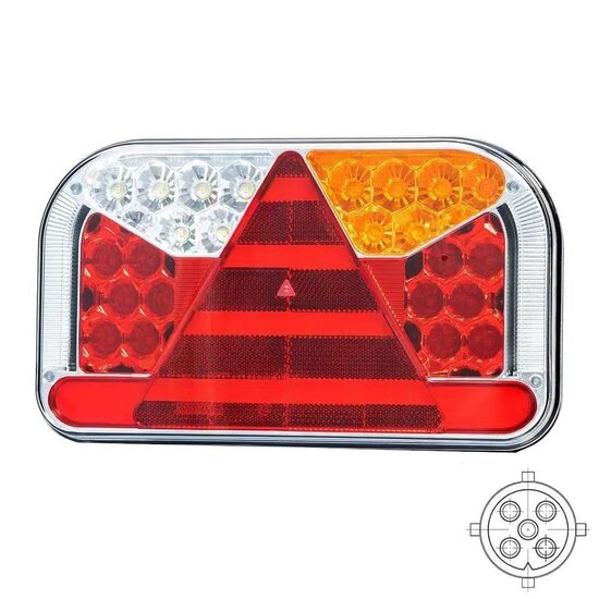 Lampa spate 240x140, LED, 5 functii, cu triunghi si iluminare numar, cu mufa, dreapta, FT-170 P TB SPK Bajonet 5pin Fristom