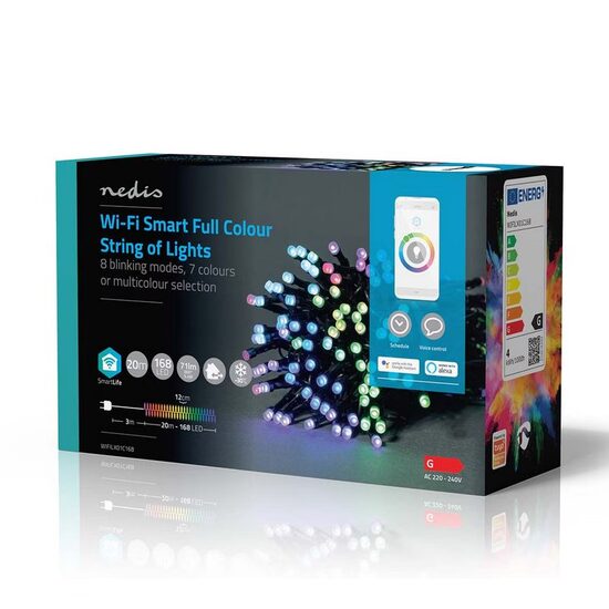 Ghirlanda luminoasa decorativa Smart Wi-Fi Nedis, 168 LED-uri, RGB, 20m, Android / IOS, WIFILX01C168 Nedis