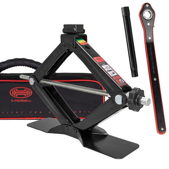 Cric foarfeca, 2000kg, 10-44cm, cu cheie clichet si tubulara 17mm, husa depozitare, SUV, OEM, pentru multe modele BMW, MINI, Opel, Black Edition 347.32 Heyner