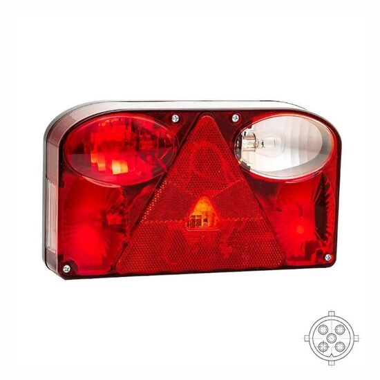 Lampa spate 238x138, 6 functii, cu triunghi, mers inapoi si iluminare numar, dreapta, mufa 5pin, FT-089 P PK BAJONET 5PIN Fristom
