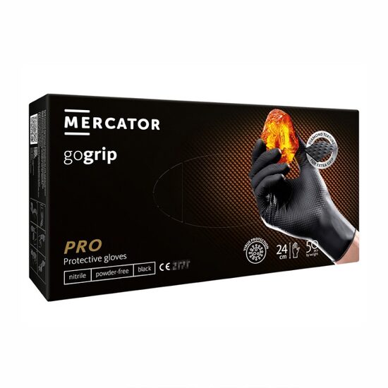 Cutie 50 manusi texturate, nitril, Gogrip, marime L, groase, negre, 20311 Mercator