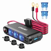 Stecher cu 3 prize, 2 USB 2.4A, 1 USB QC3.0 si 1 USB C PD30W, 12-24V, cu voltmetru LED, cu cablu conectare la baterie, 03782 Amio
