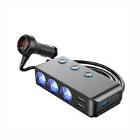 Stecher cu 3 prize, 2xUSB 2.4A, 1xUSB QC3.0 si 1xUSB C PD30W, 12-24V, cu voltmetru LED, buton control On-Off 03781 Amio