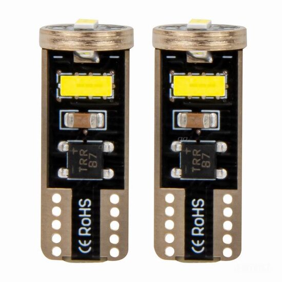 Set 2 becuri T10e, 3 LED-uri SMD2055, 12-24V, W5W, CANBUS, alb 03720 Amio