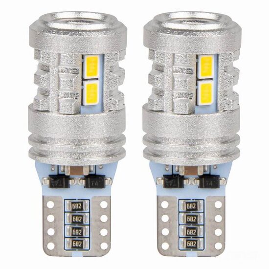 Set 2 becuri aluminiu T10, 6 LED-uri SMD3020 si 1 LED SMD3030, 12-24V, W5W, alb 03718 Amio 