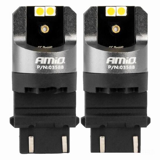 Set 2 becuri pozitie, semnalizare, alb T25, 4 LED-uri SMD 3030, 12-24V, PY27/7W CANBUS, Pro Series 03588 Amio