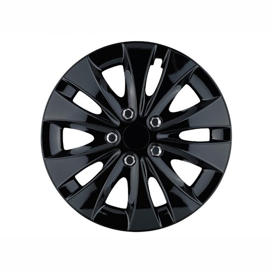 Set 4 capace roti 15inch, Storm, negru cu capacele cromate, Jestic