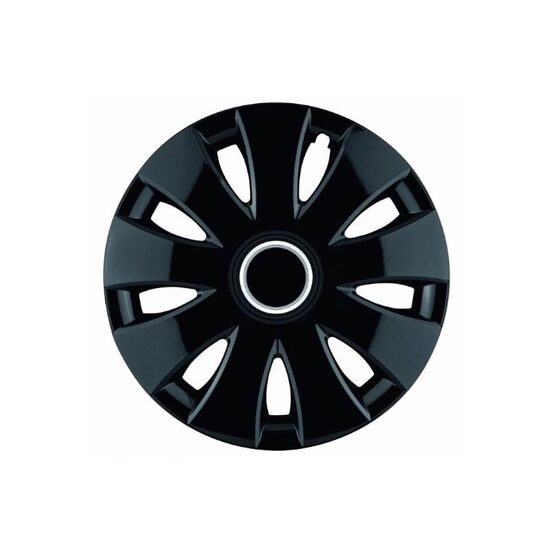 Set 4 capace roti 15inch, Aura, negru cu inel cromat, Jestic