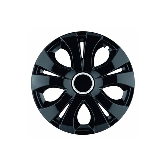 Set 4 capace roti 15inch, Top, negru cu inel cromat, Jestic