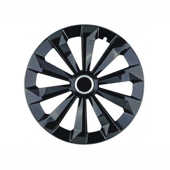 Set 4 capace roti 15inch, Fame, negru cu inel cromat, Jestic