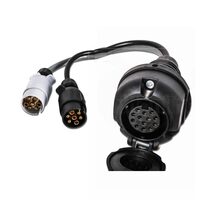 Adaptor priza rulota, remorca in Y, 2x7->13, din 2x fisa 7pini N+S (pe masina) -> in priza 13pini (pe rulota), conversie fise 2x7pin N/S-> priza 13 pini  cu cablu 25cm, Hybsz