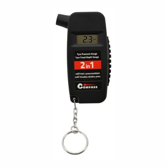 Manometru presiune roti digital, 2in1, 120PSI-8bar, cu tija masurare adancime, uzura anvelope, 09337 Compass 
