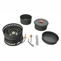 Set vase gatit camping, outdoor, 9 componente, cu oala, tigaie, arzator, maner, aprinzator, pentru 2 persoane, 13610 Cattara