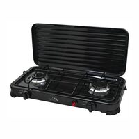 Aragaz portabil camping, cu 2 arzatoare, aprindere piezo, putere 2 x 2.2 kW, consum 320 g/h, capac, Traveler Family 13596 Cattara