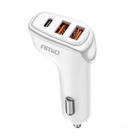 Incarcator auto 3xUSB, 12-24V, 2xUSB-A si USB-C, 38W, alb-portocaliu, 03886 Amio 