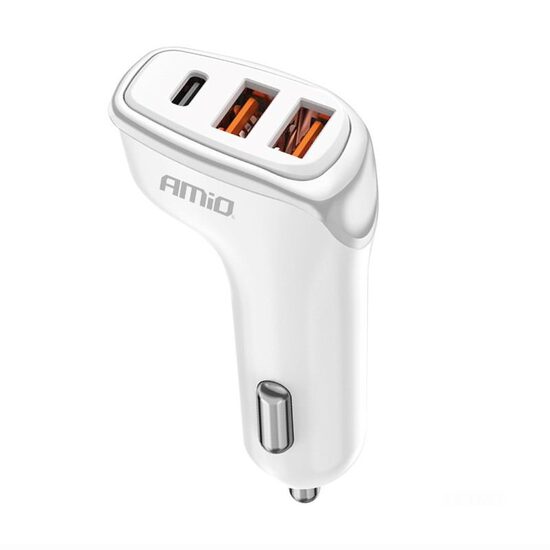 Incarcator auto 3xUSB, 12-24V, 2xUSB-A si USB-C, 38W, alb-portocaliu, 03886 Amio 