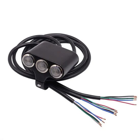 Intrerupator 3 butoane, iluminare LED diferite culori, aluminiu, pentru scuter, atv, prindere pe ghidon, WCC001