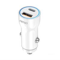 Incarcator auto 2xUSB, 12-24V, USB-A si USB-C, 20W, alb, 03881 Amio 