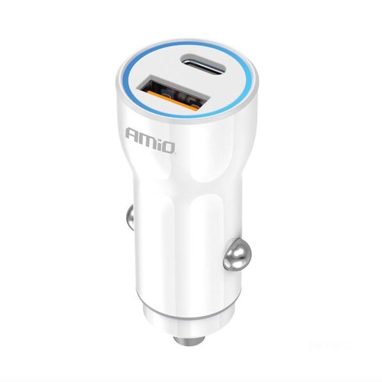 Incarcator auto 2xUSB, 12-24V, USB-A si USB-C, 20W, alb, 03881 Amio 