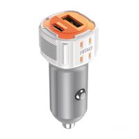 Incarcator auto 2xUSB, 12-24V, USB-A si USB-C, 20W, alb-portocaliu, 03882 Amio 
