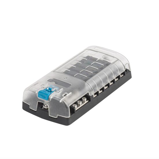 Cutie sigurante plate cu 12 circuite CC, maximum 30A, linie conexiune negativa, capac protectie, 03834 Amio