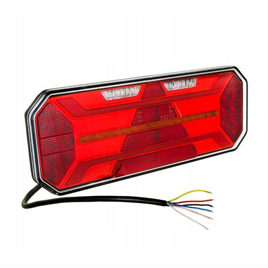Lampa spate 350x131, LED, 5 functii, cu triunghi, semnalizare dinamica, ceata si mers inapoi, pozitie NEON, cu cablu, 12-24V, stanga, TT.12554L